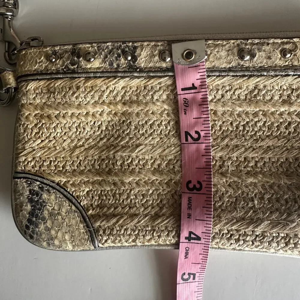 Coach Vintage Rattan Wristlet Studded Python Trim Rare Boho Statement Wallet